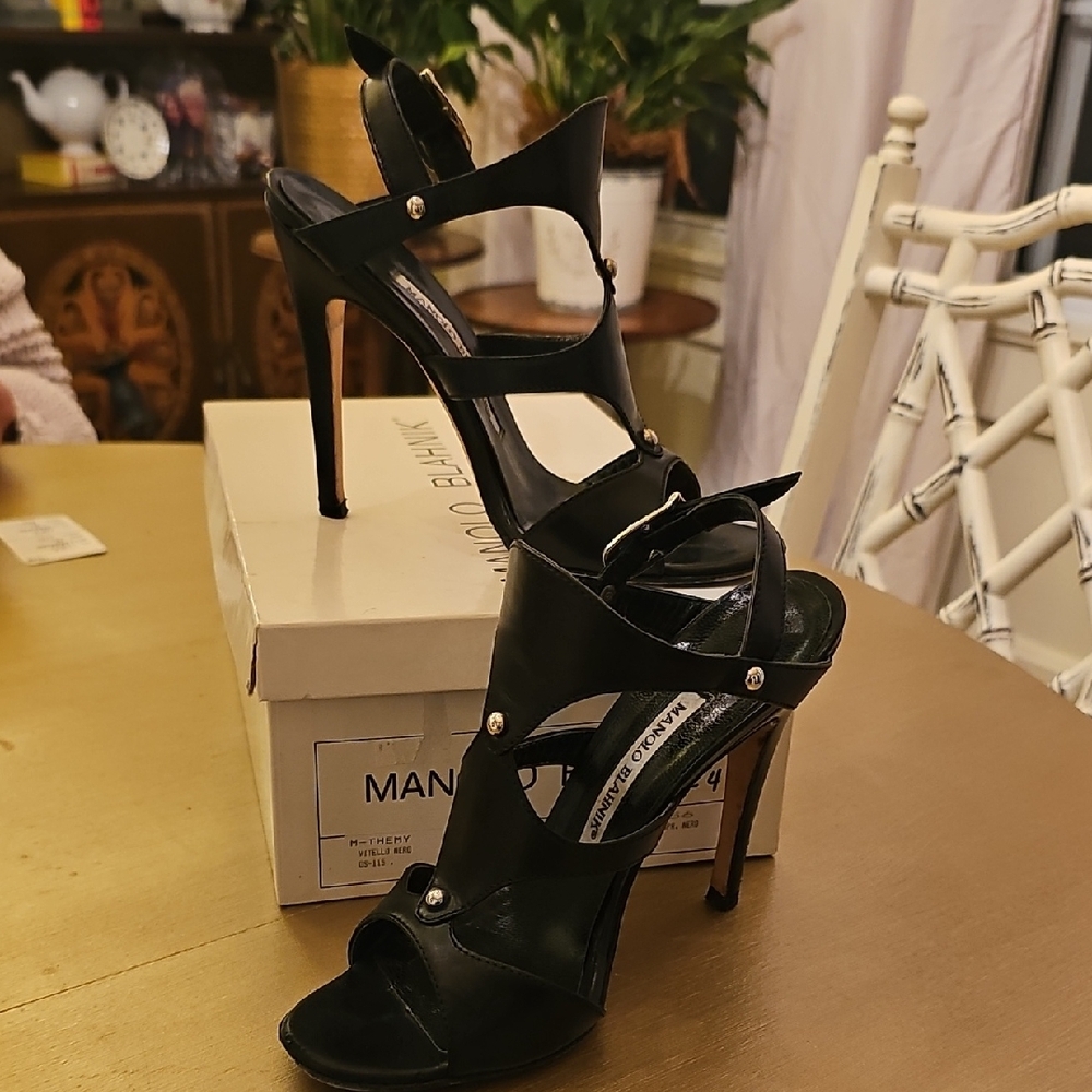 Manolo Blahnik Black Strappy Heels